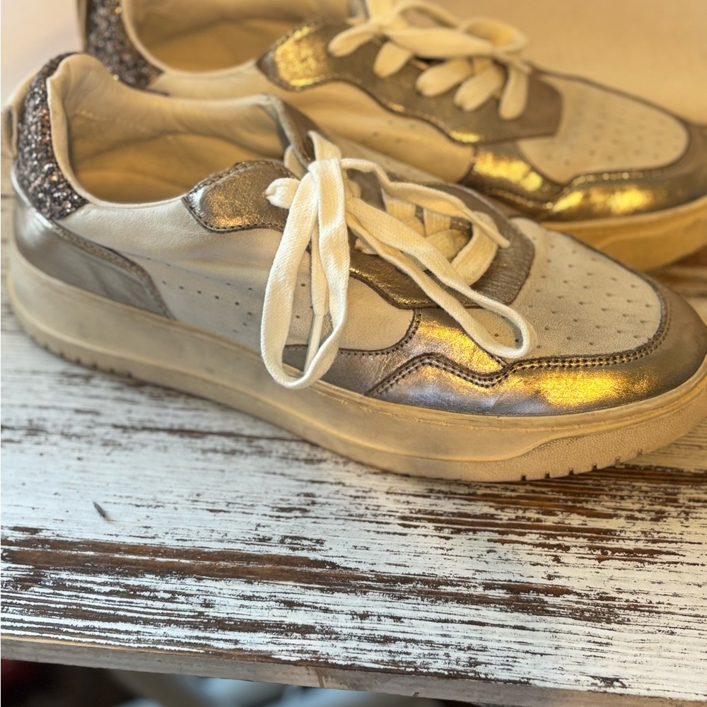 Steve Madden Glittery Bronze and White Sneakers